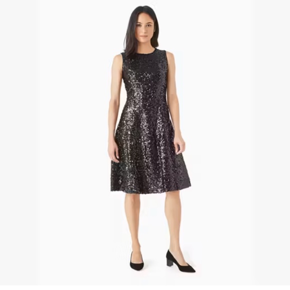 NWT Kate Spade New York Sequin Fit-and-flare Dress with bow - Size 4 - Picture 2 of 16